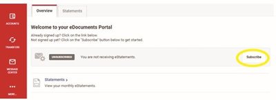 Screenshot of eDocuments portal with subscribe button highlighted