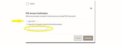 Screenshot of PDF Access Confirmation screen