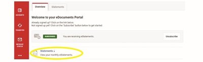 Screenshot of eDocuments portal with button to view statements highlighted